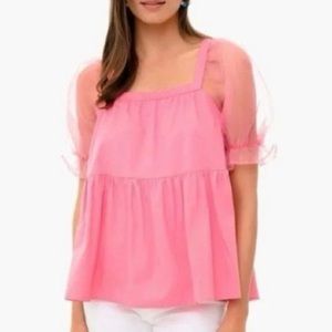 TUCKERNUCK Pomander Place Tinsley Pink Organza Sleeve Blouse Top Size Small